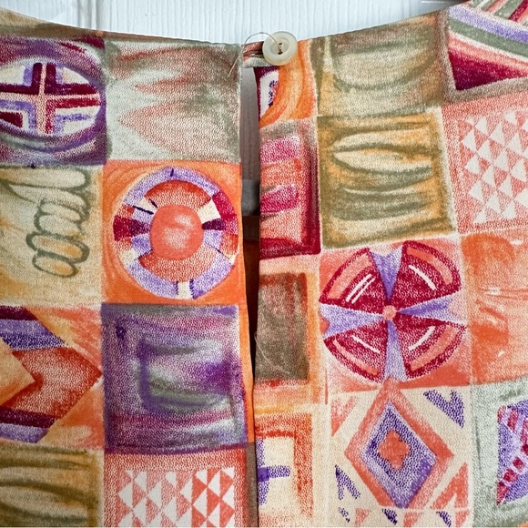 2X Vintage blouse w/ shoulder pads, grid pattern in peach, mint green, lavender - Picture 5 of 5